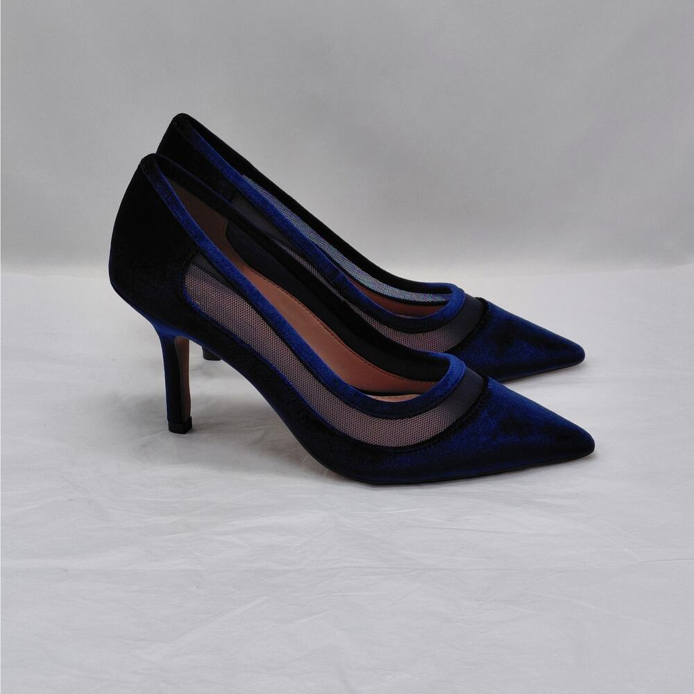 Linea Paolo Pumps Sz 7.5 Navy Velvet Pointed Toe Chic Dress Heels Wedding Party - Picture 2 of 12